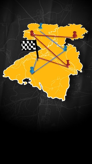 Karte vom DASDING Sendegebiet auf dem eine Zielflagge und Pins aufgemalt sind